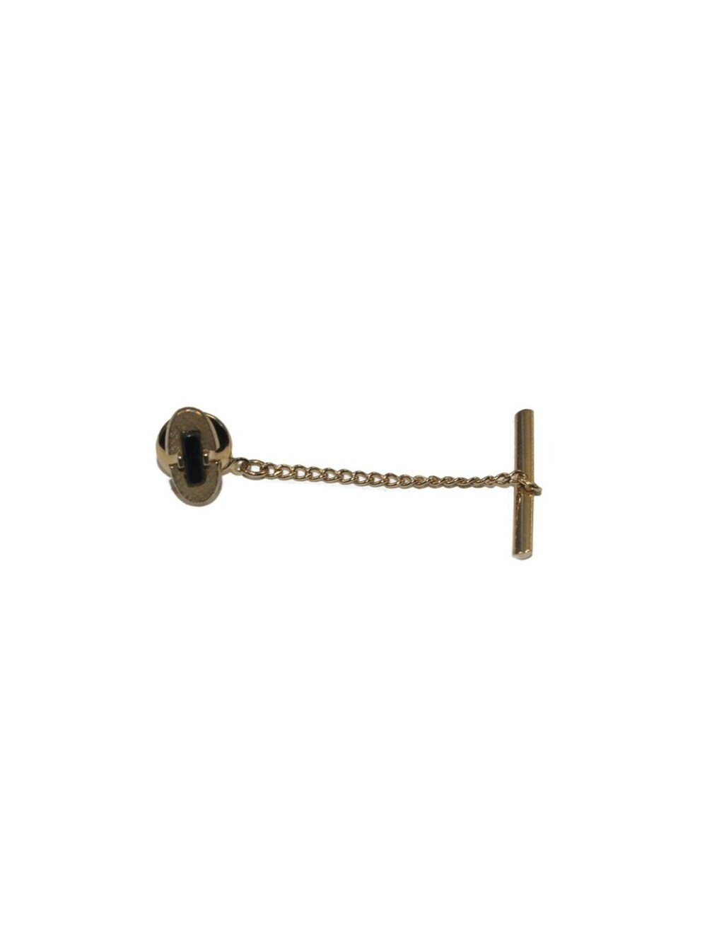 VTG Swank Textured Gold Tone and Black Plastic Oval Tie Tack with Chain.